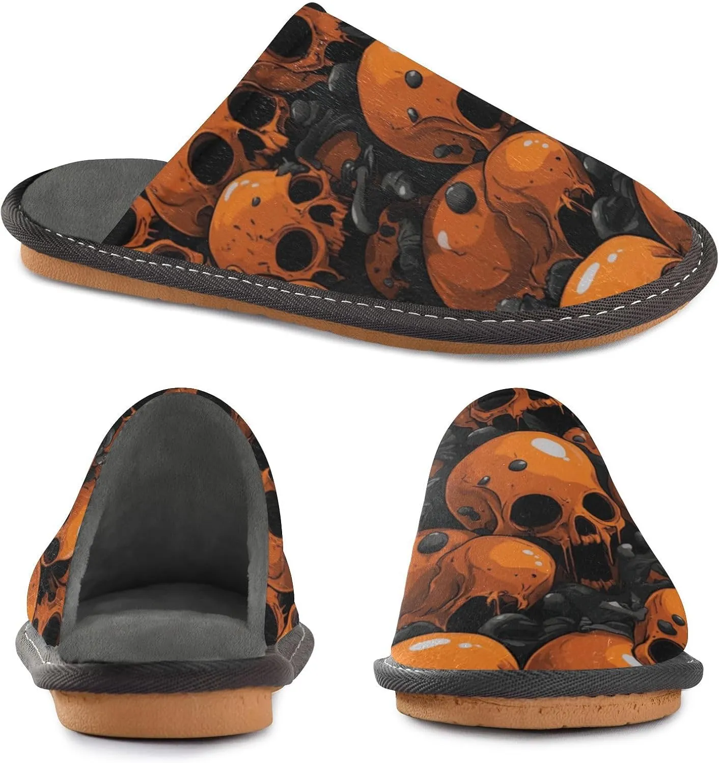 Unisex Womens Mens Zombie Skull House Slippers Comfy Warm Plush Slip-On Felt Cozy Memory Home Slippers Indoor Outdoor Fall Winter Home Shoes