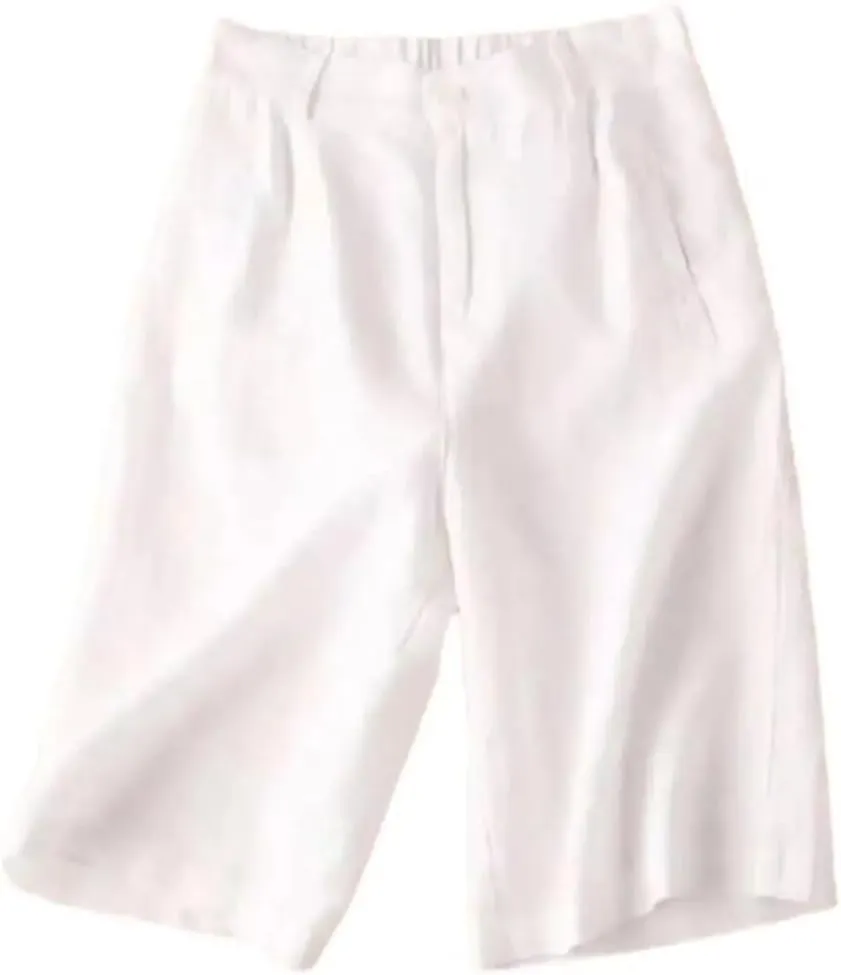 Women Cotton Linen High Waist White A Line Wide Leg Suit Shorts Slim Straight Wide Leg Work Short Pants