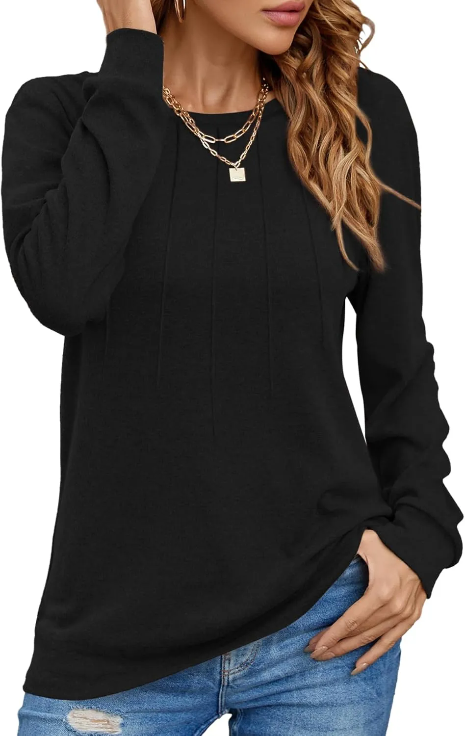 Women Long Sleeve Shirts Casual Tops Dressy Blouses Fashion Pleated Tunic