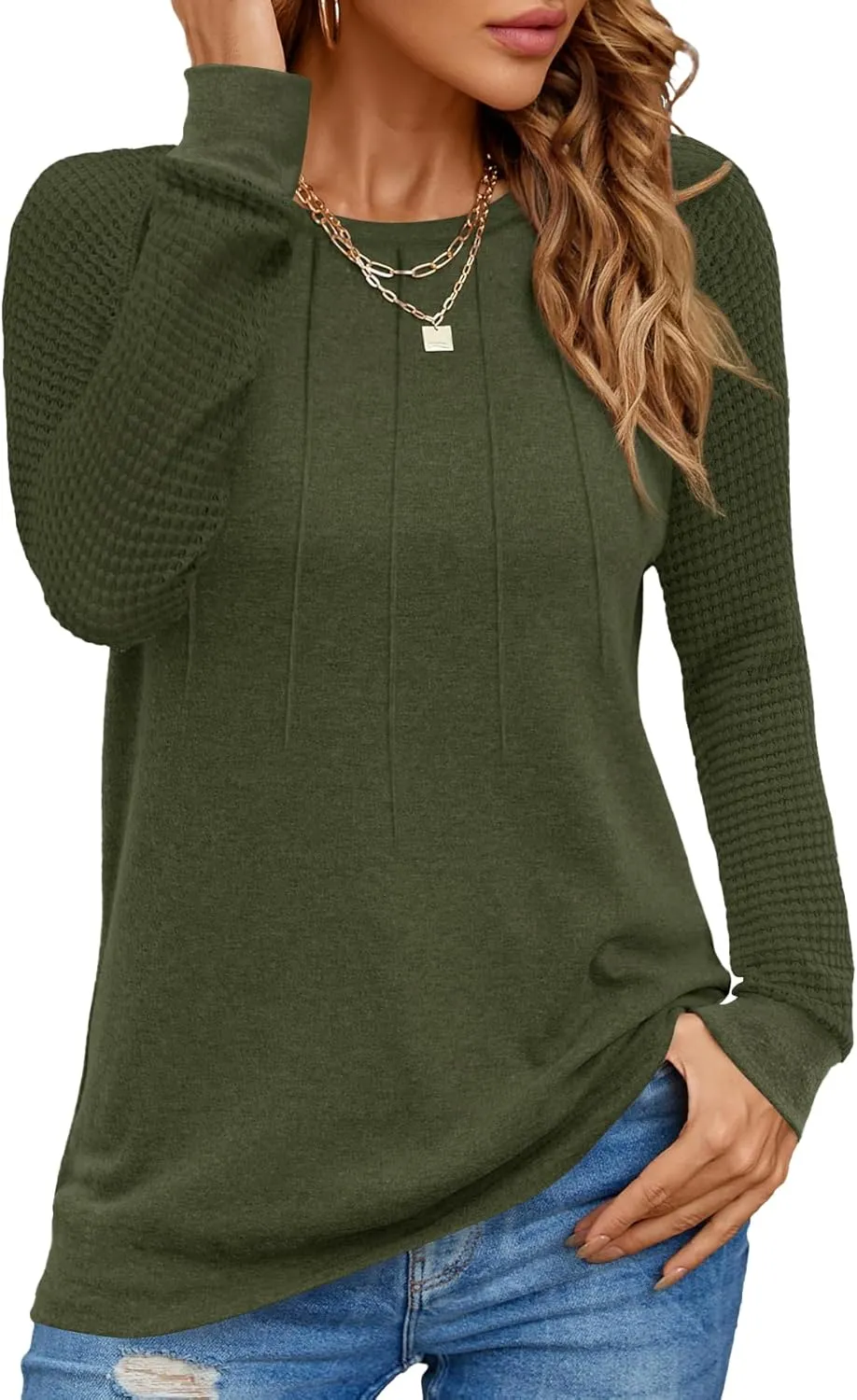 Women Long Sleeve Shirts Casual Tops Dressy Blouses Fashion Pleated Tunic