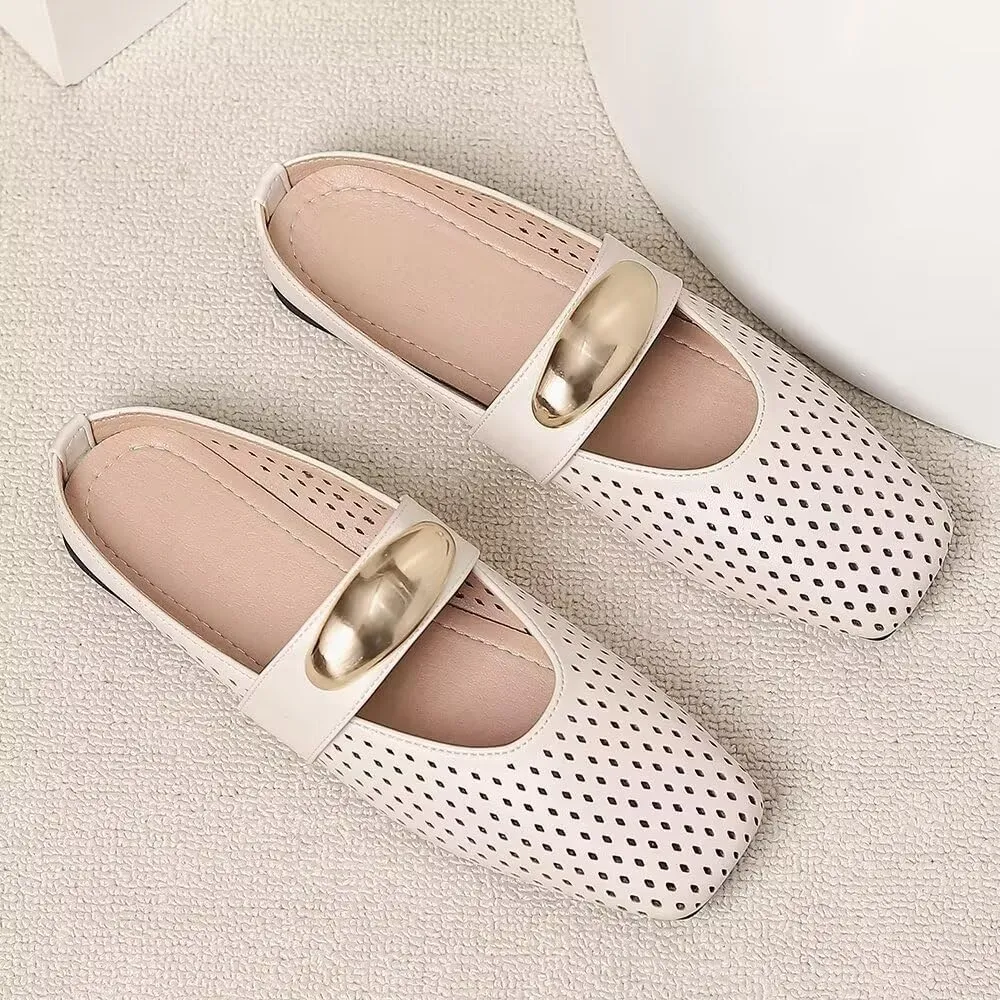 Women Mules Elegant Dressy Flats Closed Toe Microfiber Leather Shoes Adjustable Buckle Strap Mary Jane Casual Office Shoes