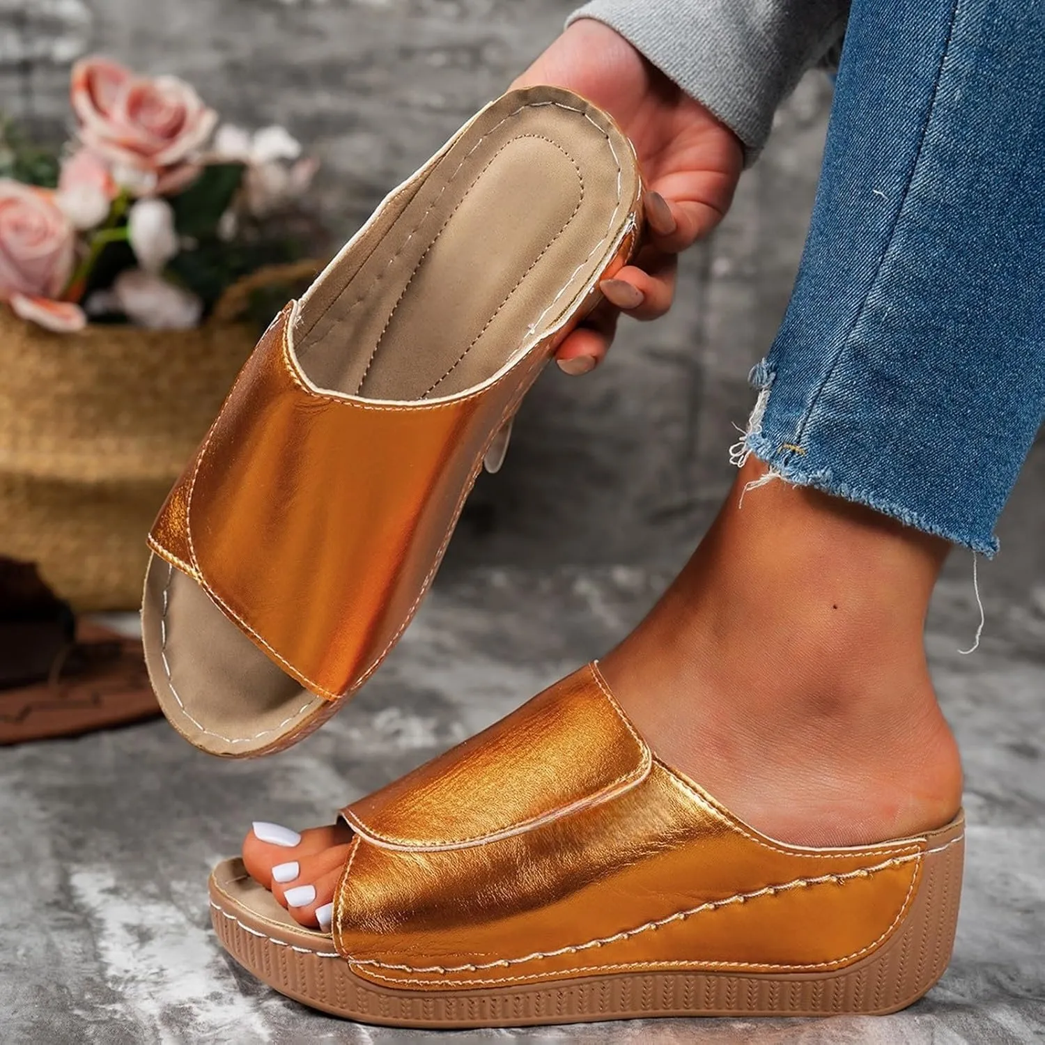 Women Walking Sandals Arch Support Orthotic Comfortable Non-Slip Casual Open Toe Sport Sandals Lightweight Athletic Yoga Mat Slippers for Walking Vacation