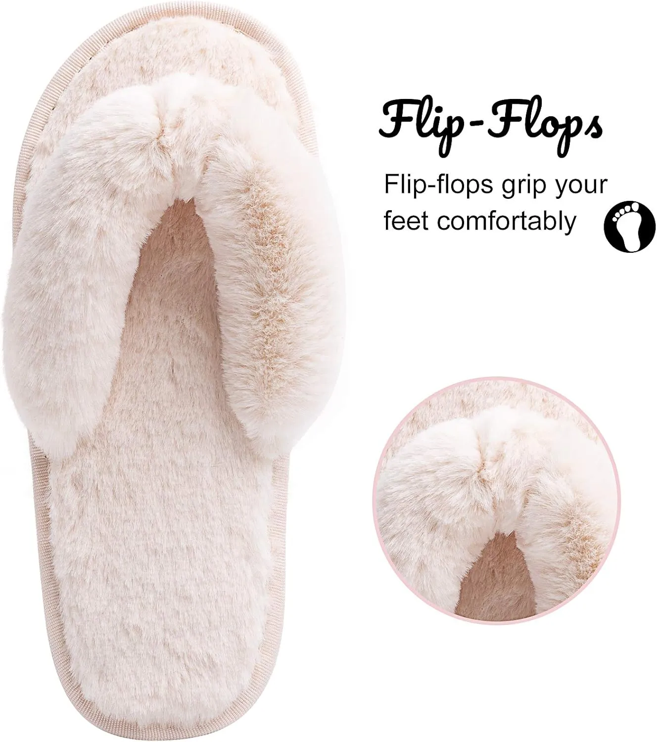 Women's Fuzzy Memory Foam Flip Flop Slippers Soft Comfy Open Toe Slip On Spa Thong Flat Sandals Ladies House Home Furry Sandal Slides Indoor Outdoor