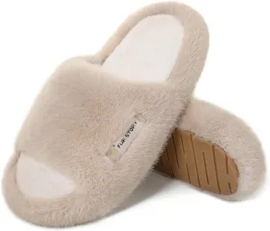 Women's House Slippers Fuzzy Platform Slides Faux Fur Fluffy Sandals Winter Memory Foam Cloud Footwear Latex Insoles