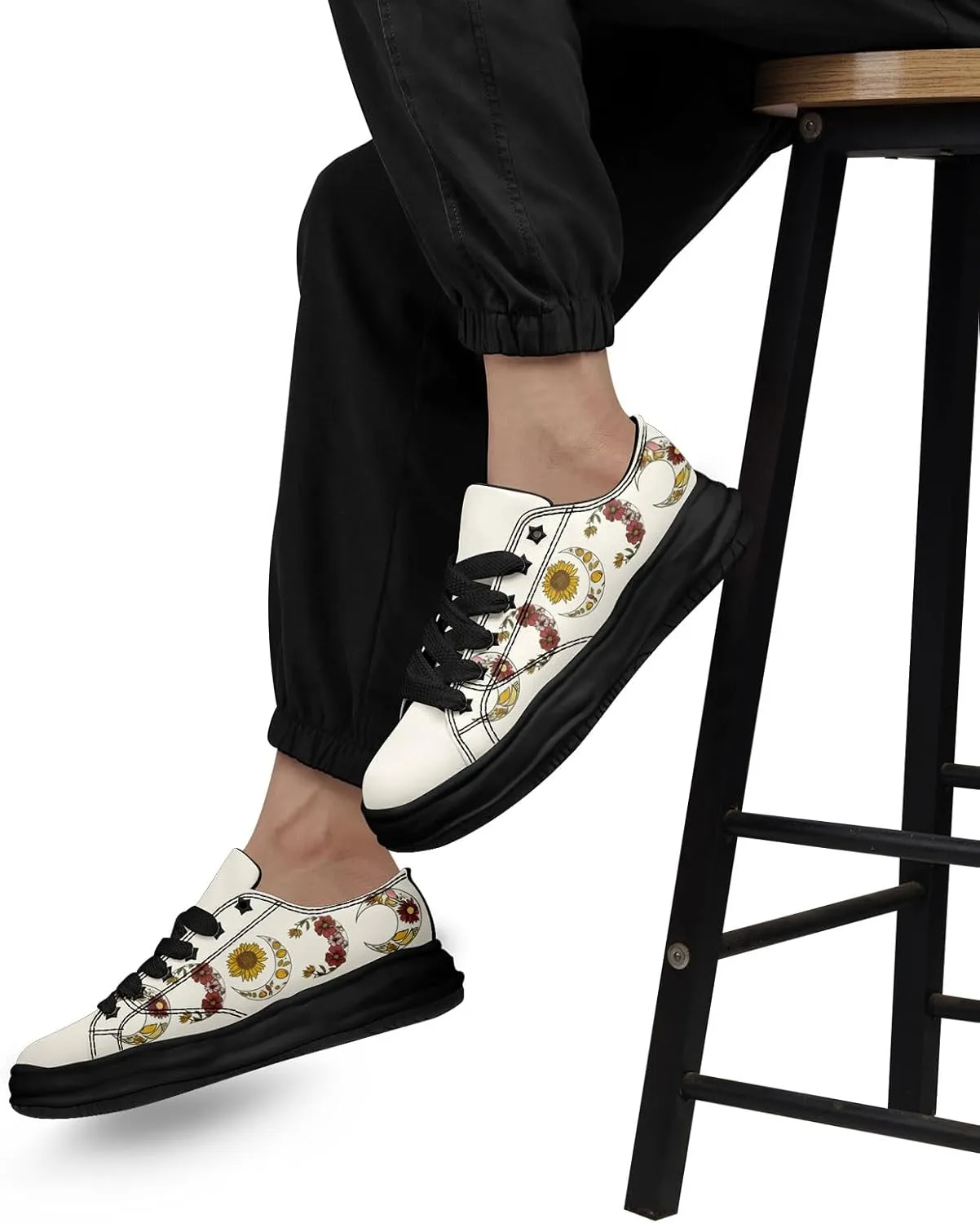 Women's Moon Sun Star Canvas Sneakers Men's Artistic Low-Top Casual Shoes Comfortable Unisex Lightweight Footwear