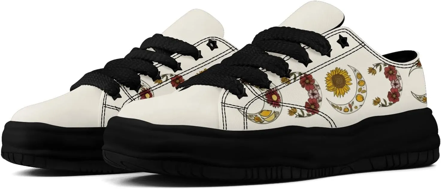 Women's Moon Sun Star Canvas Sneakers Men's Artistic Low-Top Casual Shoes Comfortable Unisex Lightweight Footwear