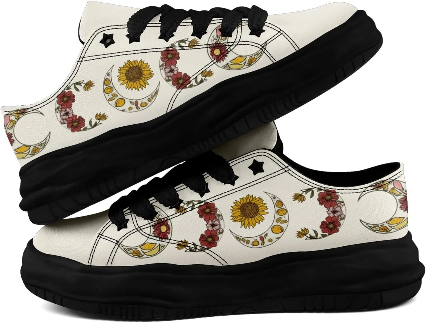 Women's Moon Sun Star Canvas Sneakers Men's Artistic Low-Top Casual Shoes Comfortable Unisex Lightweight Footwear