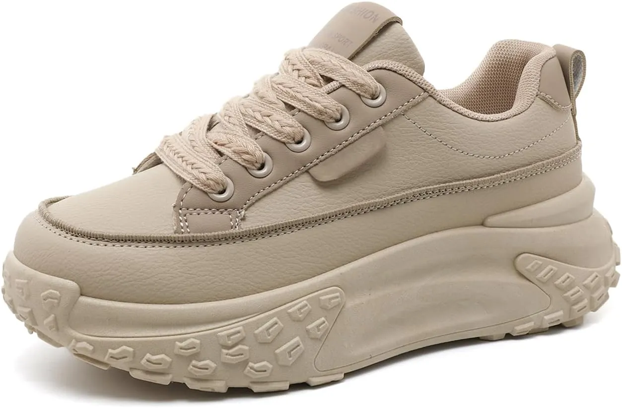 Women's Retro Platform Sneakers Lace-up Casual Walking Shoes Lightweight Athletic Shoes