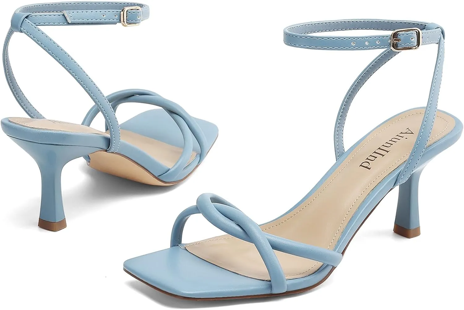 Women's Sandals Square Open Toe Kitten Heels Strappy Ankle Strap Sandals for Women Comfort Dress Party Shoes