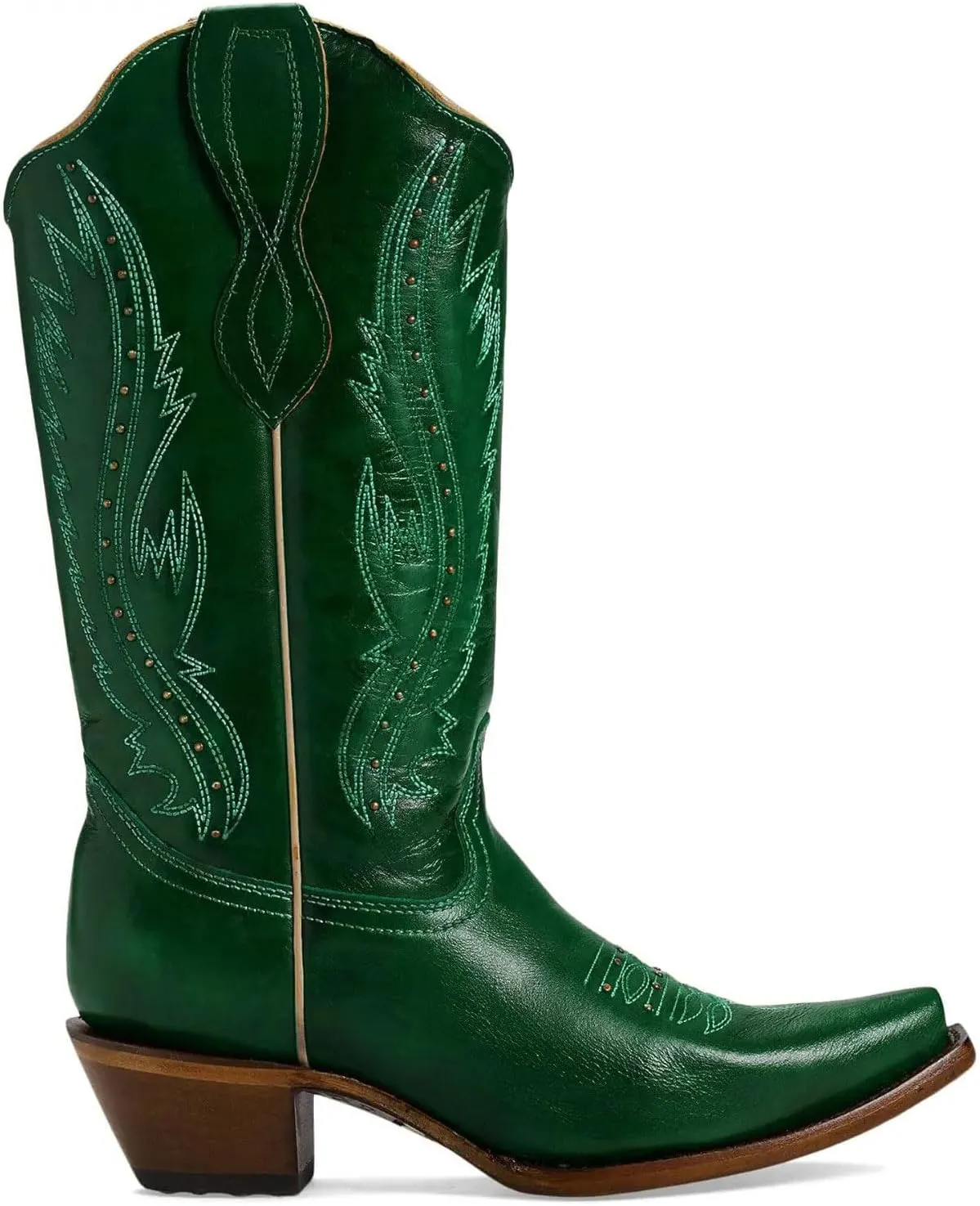 Women's Vintage Embroidered Rivet Block Heel Cowgirl Mid Calf Western Boots Fashion Studded Square Toe Pull On Chunky Heel Cowboy Knee High Boots for Women