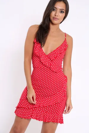 Wrap Red Polka Dot Frills Beth Dress Exclusive offer Customized options with -