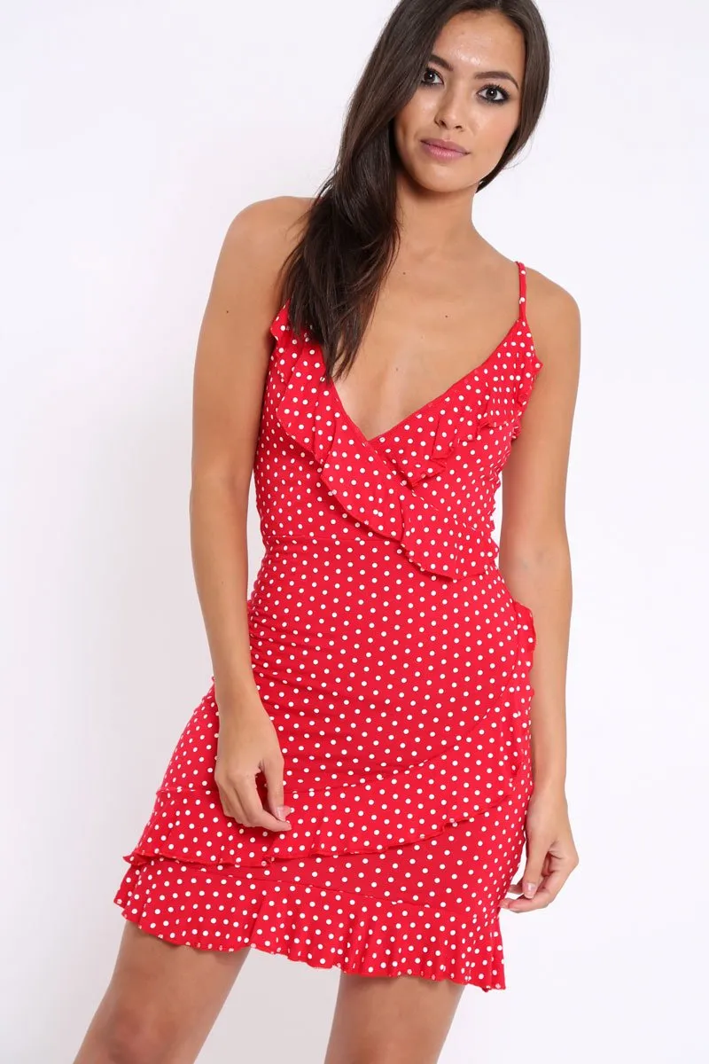 Wrap Red Polka Dot Frills Beth Dress Exclusive offer Customized options with -