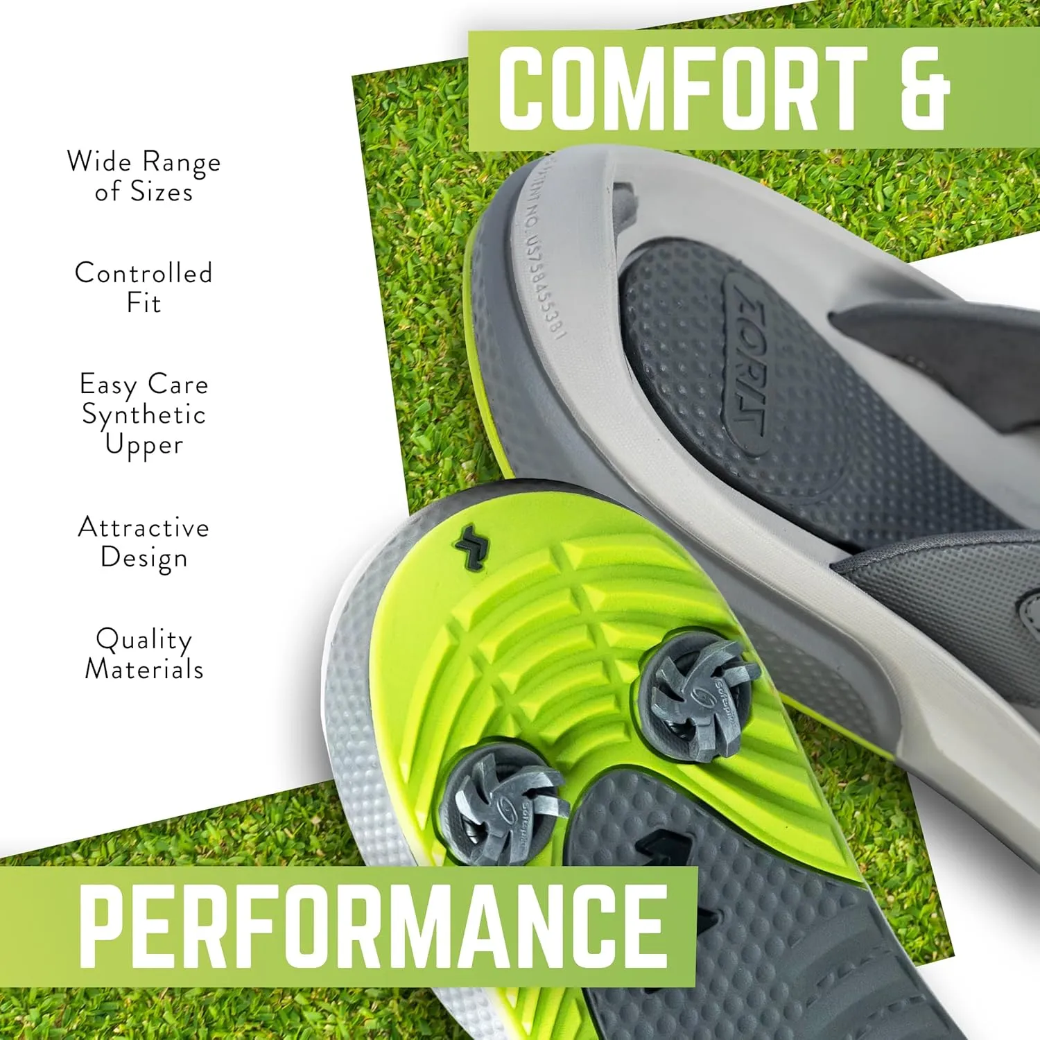 ZORIZ Zoomy Golf Sandals - Unisex Golf Flip Flops With Removable Tornado Golf Cleats - Mens and Womens Sandals for Walking, Beach, or Sports